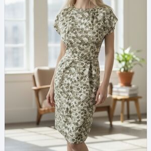 Vintage 1960s green water color floral Rosweb Dress with matching jacket